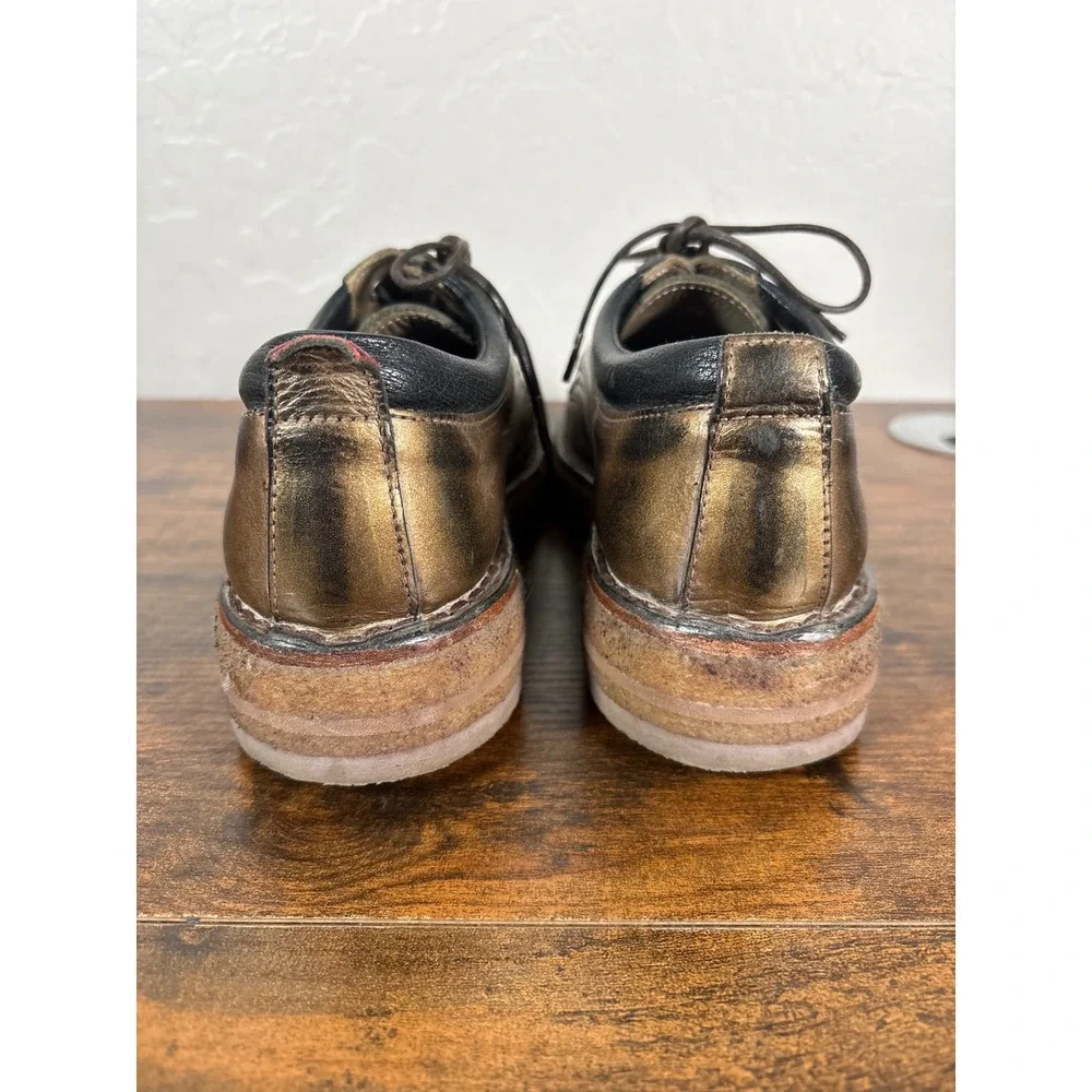 MOMA Italian Metallic Bronze Leather Platform Oxford Shoes Mens 38 Burn Gold